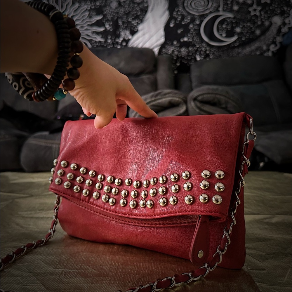 Elegant Red Studded Clutch - Picture 8 of 16